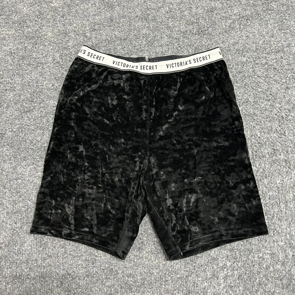 Victoria's Secret Shorts Womens Size M Black Crushed Velvet Logo Biker Lounge